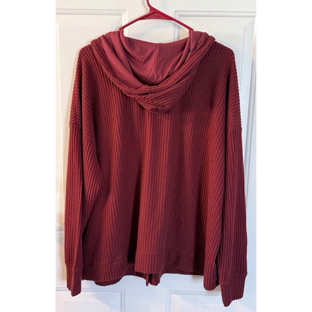 torrid Ribbed Hooded Button-Front Cardigan - Brick Red - Picture 2 of 3